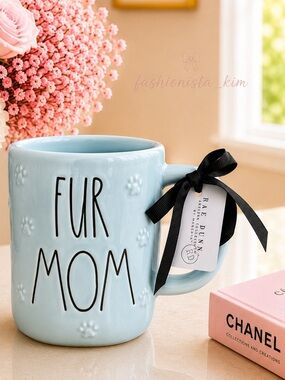 Rae Dunn Fur Mom Mug Blue Ceramic Coffee Cup